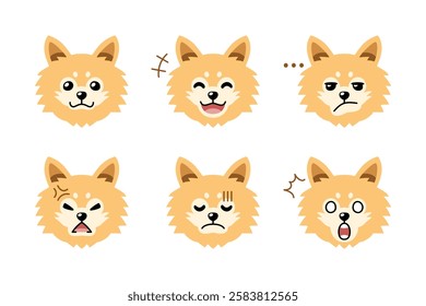 Set of cute character cute pomeranian dog faces showing different emotions for design.