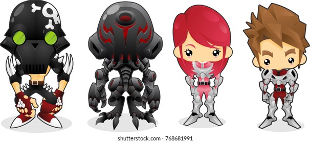 A set of cute character with sci-fi themed costumes
