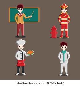 set of cute character themed profession