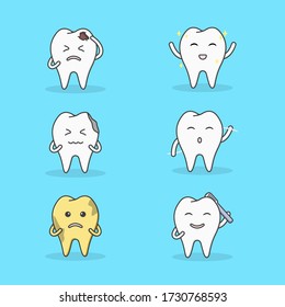 set of cute character tooth in many activities 
