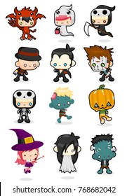 A set of cute character with various Halloween costumes