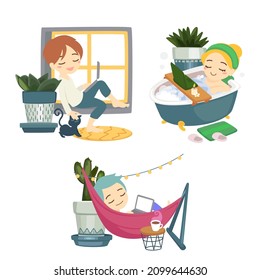set of cute character work from home