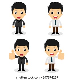 set of cute characters businessman and office worker poses in various