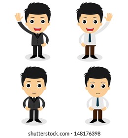 set of cute characters businessman and office worker poses in various