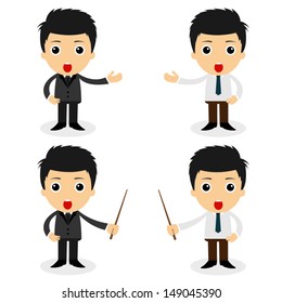 set of cute characters businessman and office worker poses in various