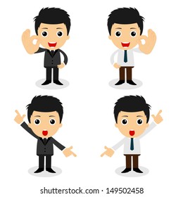 set of cute characters businessman and office worker poses in various