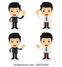set of cute characters businessman and office worker poses in various