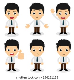 set of cute characters businessman and office worker poses in various