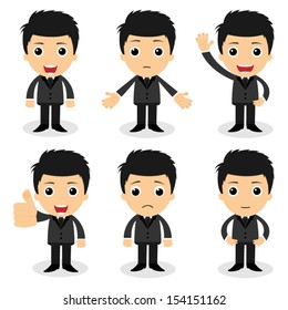 set of cute characters businessman and office worker poses in various