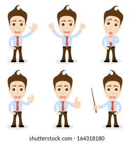 set of cute characters businessman and office worker poses in various