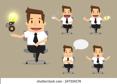 set of cute characters businessman and office worker poses in various.vector