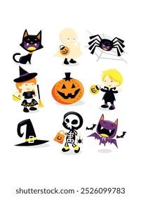 Conjunto de personajes lindos en disfraces de Halloween