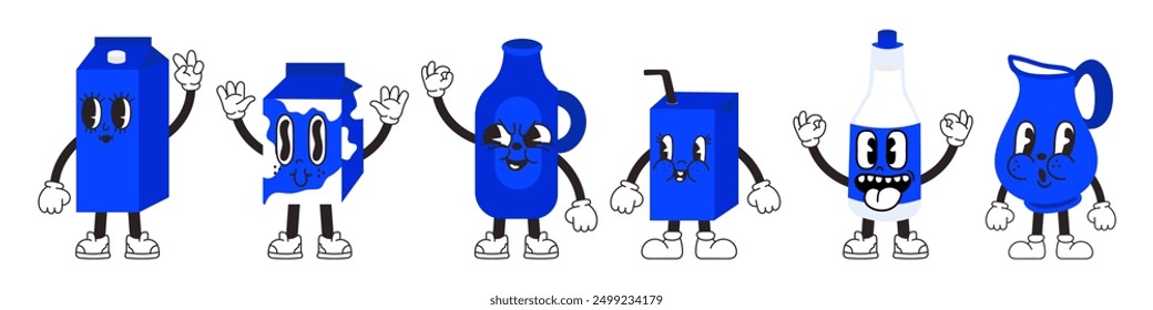 A set of cute characters for retro cartoons, milk, milk packaging, retro. Vector illustration EPS10