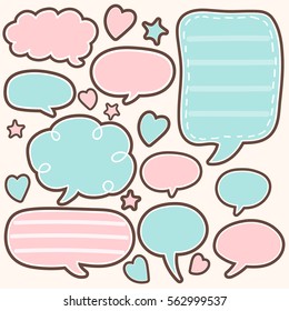 set of cute chat , talk , thought. bubbles sticker. vector illustration.
