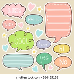 set of cute chat, talk, thought. bubbles sticker. vector illustration.