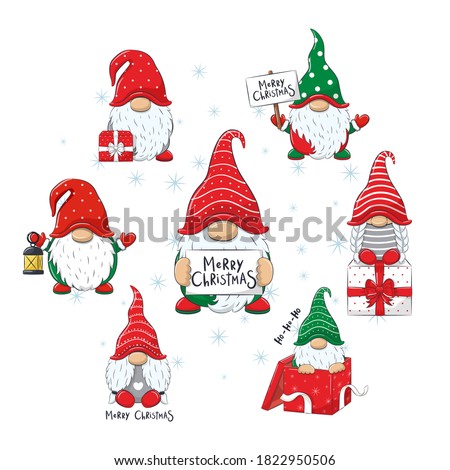 Set of Cute cheerful gnomes with phrase 