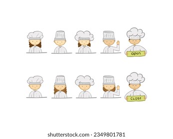 set Cute Chef Cartoon Illustration