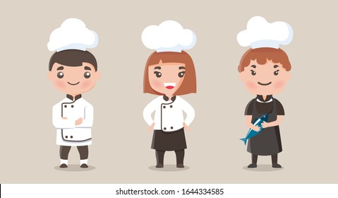 Set of Cute chef Characters.little chef various actions.
