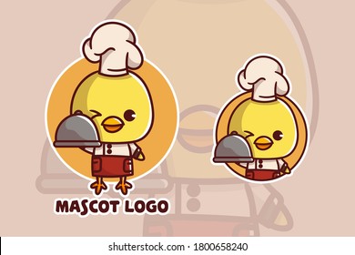 set of cute cheff chicken mascot logo with optional apprearance. premium kawaii vector