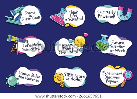 Set of cute chemistry and science sticker element vector illustration