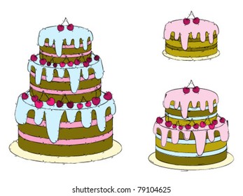Set of cute cherry cakes