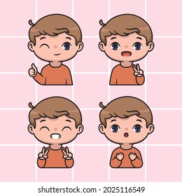 Set Of Cute Chibi Boy With Different Expression