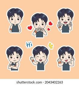 Set of cute chibi boy with different expression 2