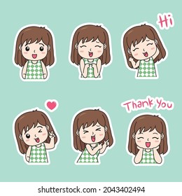 Set of cute chibi girl with different expression 1