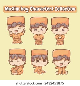 set of cute chibi muslim character