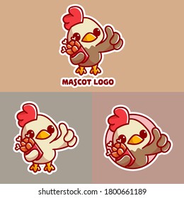 set of cute chicken bucket mascot logo with optional apprearance. premium kawaii vector