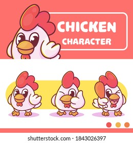 set of cute chicken character with optional apprearance. premium kawaii vector