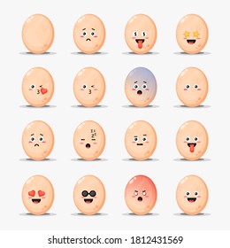 Set of cute chicken eggs with emoticons