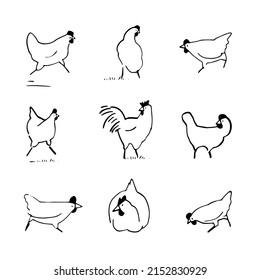 Set of cute chicken hen doodle drawing for yours design and print.