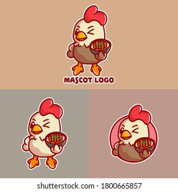 set of cute chicken katsu mascot logo with optional apprearance. premium kawaii vector