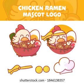 set of cute chicken ramen logo with optional appearance. premium kawaii vector