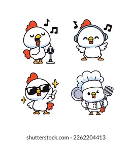 Set of cute chicken sticker cartoon vector