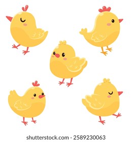 A set of cute chickens. Vector illustration in flat style