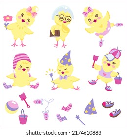 Set cute chickens. Vector image isolated on white background.