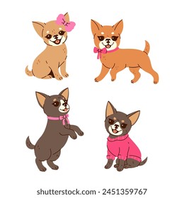 Set von niedlichen Chihuahuas isoliert auf weißem Hintergrund. Vektorgrafik-Grafiken.