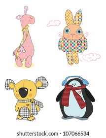 set of cute child toys with pattern, isolated
