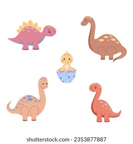 Set with cute childish dinosaur. Cartoon vector illustration of animal for kids design