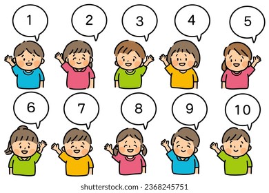 Set of cute children counting numbers.