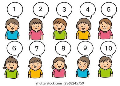 Set of cute children counting numbers.