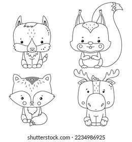 A set of cute children's coloring books with forest animals.