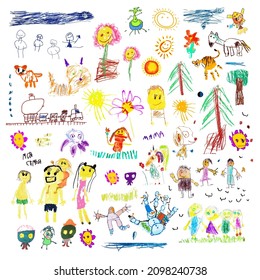 Set of cute children's drawings. Vector illustration