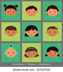 set of cute children's faces. Hispanic. flat style. 