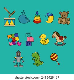 A set of cute children's toys for children hand drawing