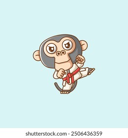 set Cute chimpanzee Karate training martial art kawaii chibi character mascot animal sport illustration outline design Icon