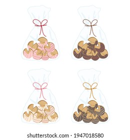 A set of cute Chinese fortune cookies in a package. White background. Vector illustration.