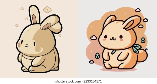 set of cute Chinese new year 2023 rabbit Happy. Animal holidays cartoon characters. Isolated on white background.  year of the Rabbit zodiac signs. Chinese New Year Lunar 2023. Text: New year Rabbit